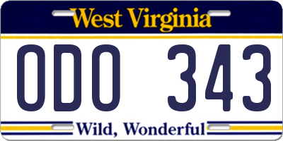WV license plate ODO343