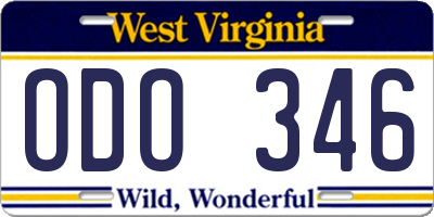 WV license plate ODO346