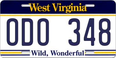 WV license plate ODO348