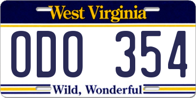 WV license plate ODO354