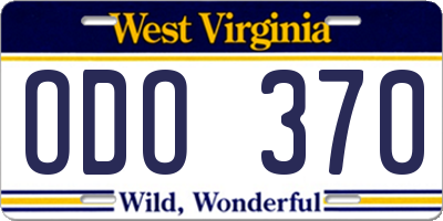 WV license plate ODO370