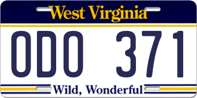WV license plate ODO371