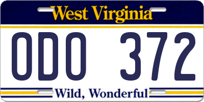 WV license plate ODO372