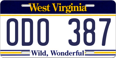WV license plate ODO387