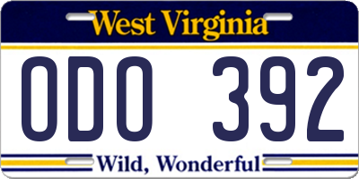 WV license plate ODO392