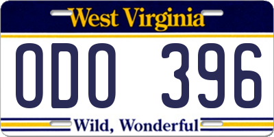 WV license plate ODO396