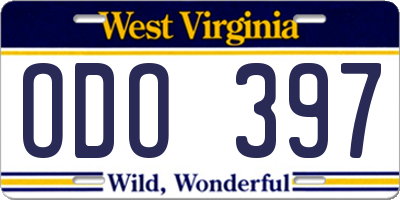WV license plate ODO397