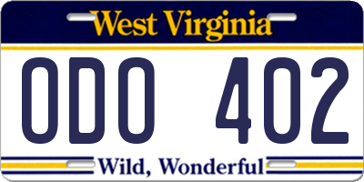 WV license plate ODO402