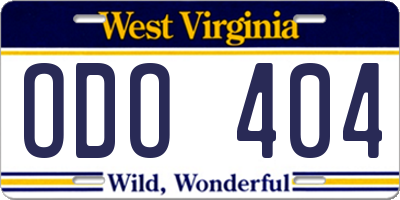WV license plate ODO404