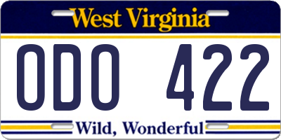 WV license plate ODO422
