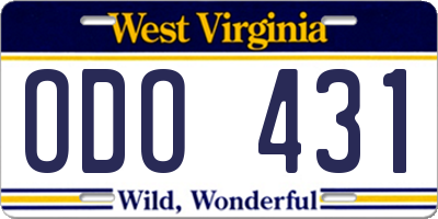 WV license plate ODO431