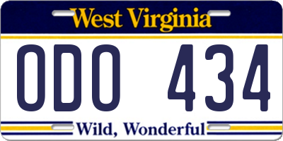 WV license plate ODO434