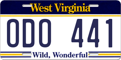 WV license plate ODO441