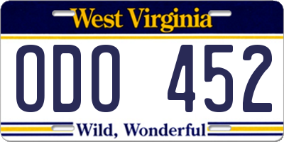 WV license plate ODO452
