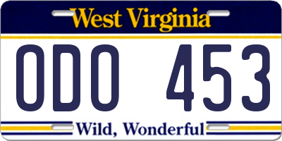 WV license plate ODO453