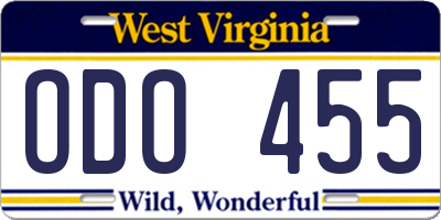 WV license plate ODO455