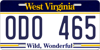 WV license plate ODO465