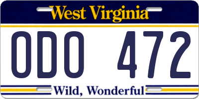 WV license plate ODO472