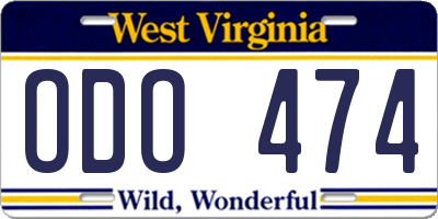 WV license plate ODO474