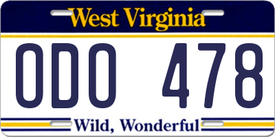 WV license plate ODO478
