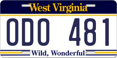 WV license plate ODO481