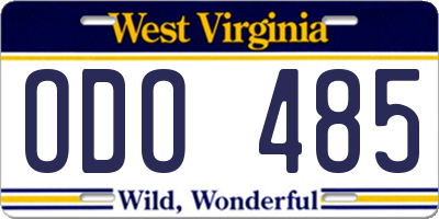WV license plate ODO485