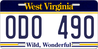 WV license plate ODO490