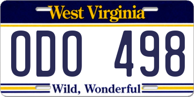 WV license plate ODO498