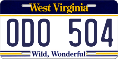 WV license plate ODO504