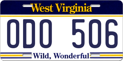 WV license plate ODO506
