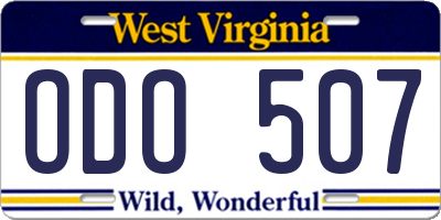 WV license plate ODO507