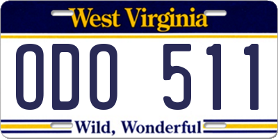 WV license plate ODO511