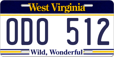 WV license plate ODO512