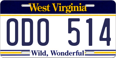 WV license plate ODO514