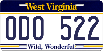 WV license plate ODO522