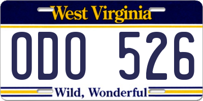 WV license plate ODO526