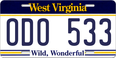 WV license plate ODO533