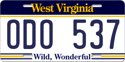 WV license plate ODO537