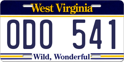 WV license plate ODO541