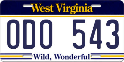 WV license plate ODO543