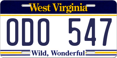 WV license plate ODO547