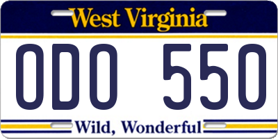 WV license plate ODO550