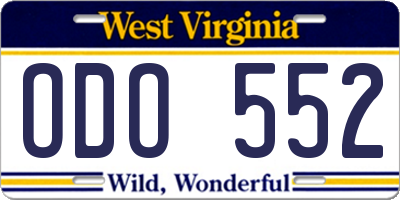 WV license plate ODO552