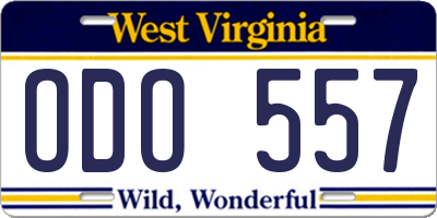WV license plate ODO557