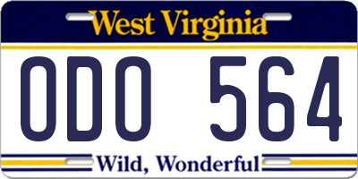 WV license plate ODO564