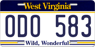 WV license plate ODO583