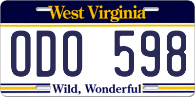 WV license plate ODO598