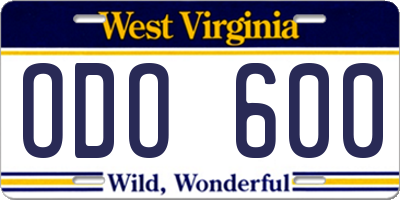 WV license plate ODO600