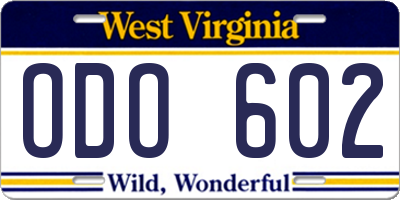 WV license plate ODO602