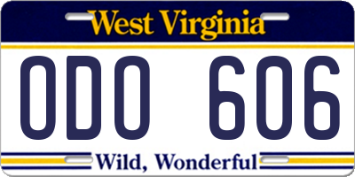WV license plate ODO606